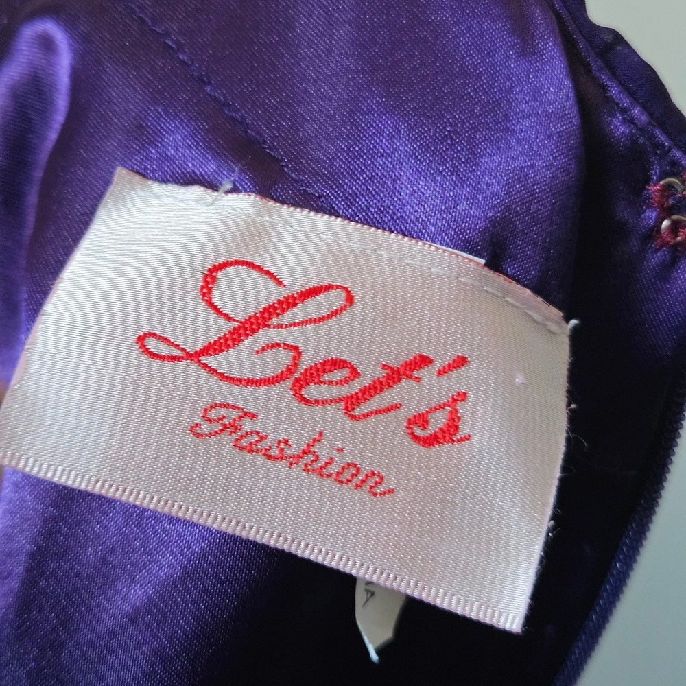 Let's Fashion Purple Embellished Ruched Formal Gown with Scarf - Picture 8 of 8